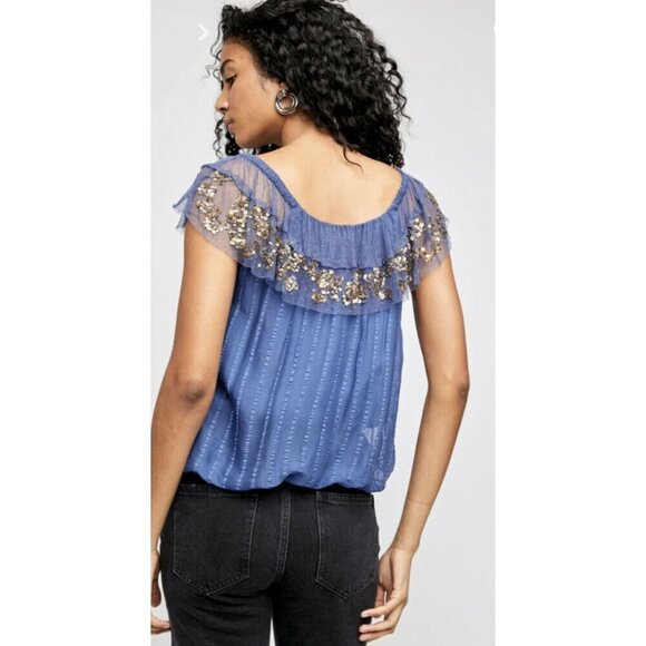 Free People Elisas Off-The-Shoulder Top Wild Moon M - Picture 2 of 5